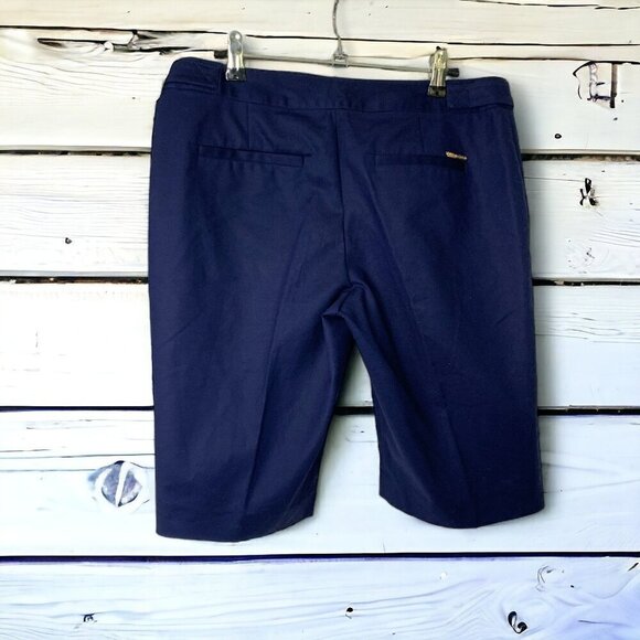 Michael Kors Dress Shorts Navy Blue Stretch Cotton Gold Buttons Size 8 - Picture 2 of 7